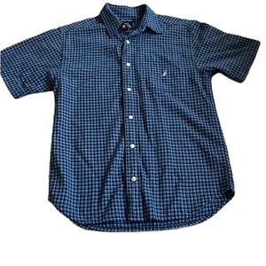 Nautica Youth Boy Short Sleeve Shirt Blue Plaid Size 12/14